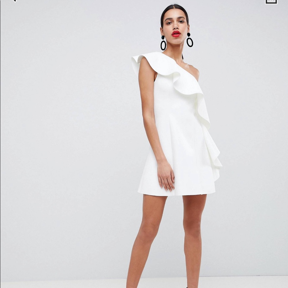 White Ruffle One Shoulder Dress
